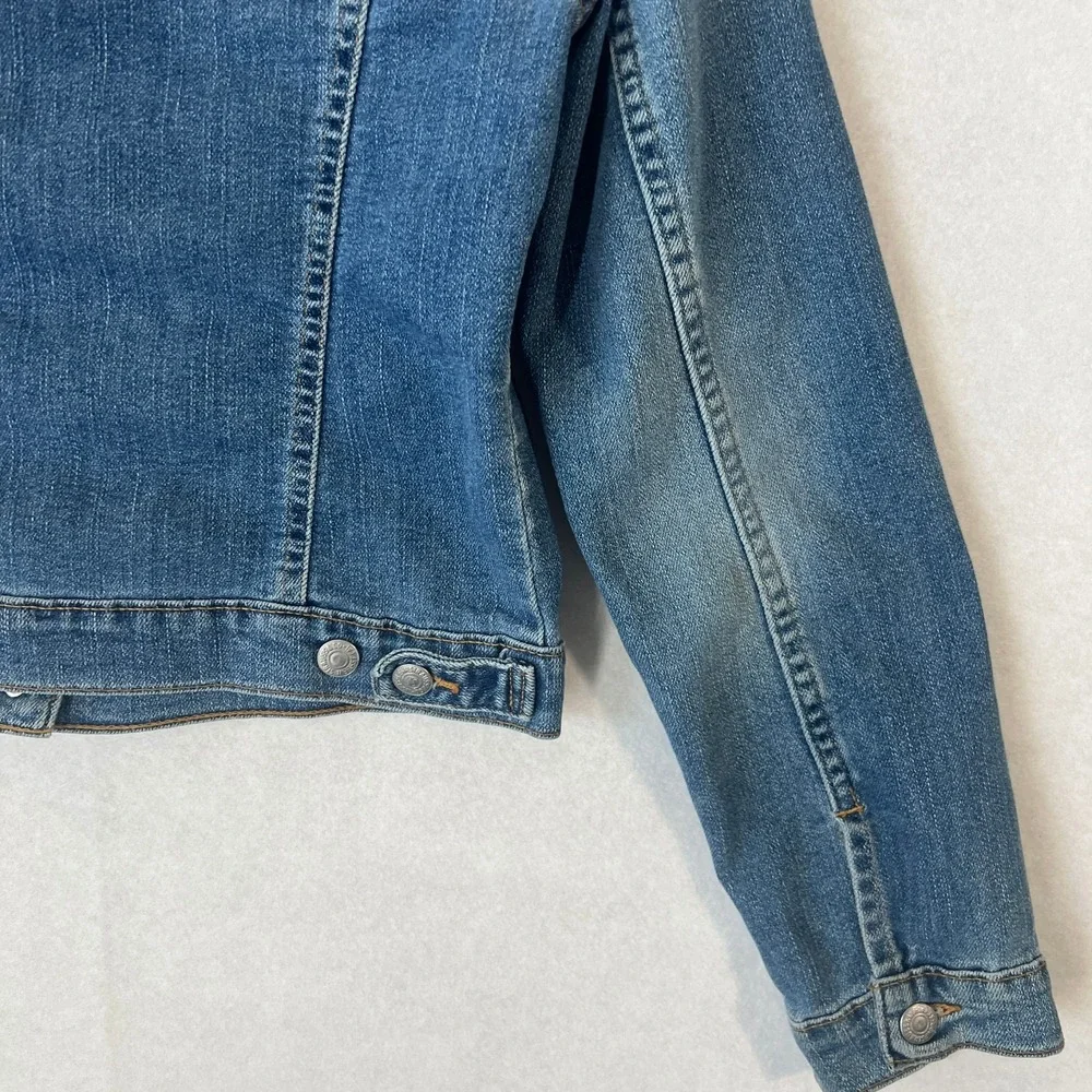 Levi's Women's M Denim Trucker Jacket Blue Button Sherpa Fur Trim 90s‎ Y2k